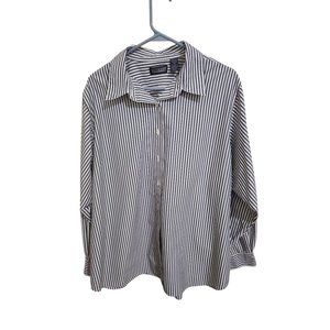 Lands end women's II Grey and White stripe button up shirt